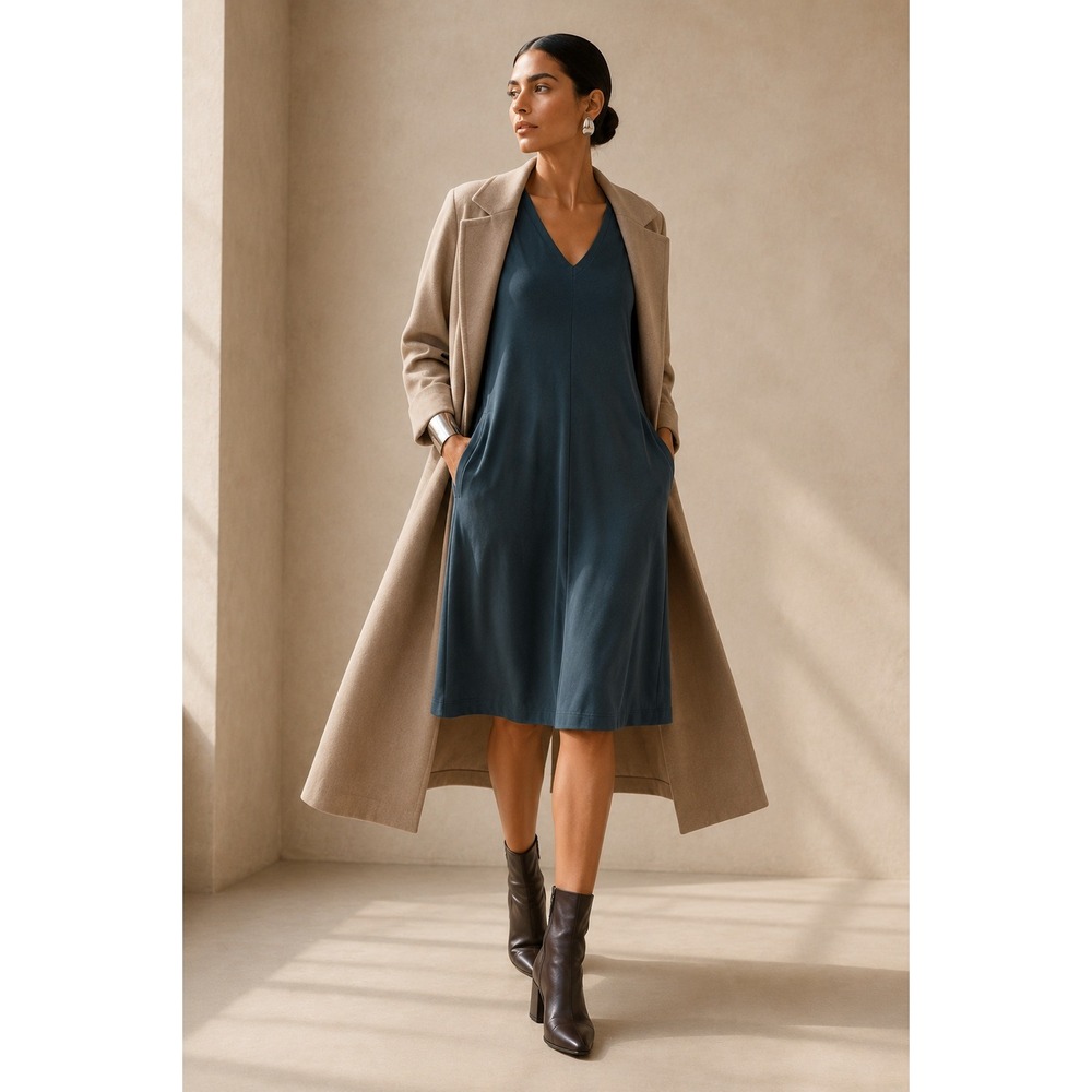 eileen fisher v neck jersey dress | Dresses | Eileen Fisher Nwt Vneck Aline Stretch Pocket Blue Green Sp tops